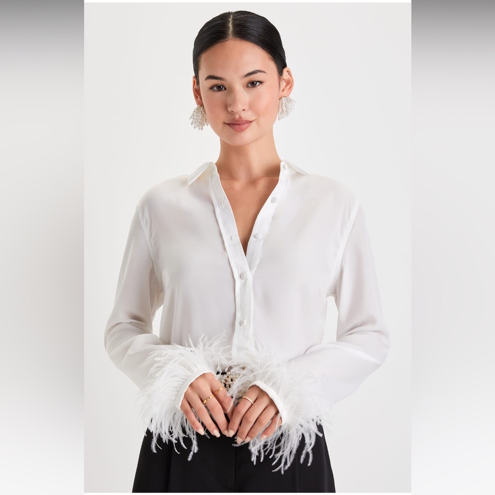 Ivory Feather Long Sleeve Button-Up Top